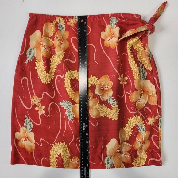 Tommy Bahama Silk Wrap Skirt M Red Hibiscus Floral Mini Hawaiian Lei Aloha Beach - Picture 8 of 9